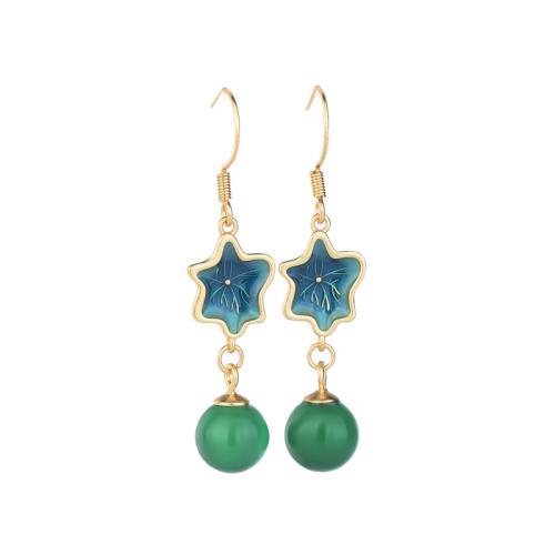 Zinc Alloy Drop Earrings with Chalcedony fashion jewelry & for woman green 40mm Sold By Pair