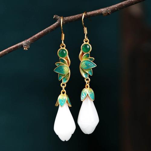 Brass Drop Earring with Jade fashion jewelry & for woman 54mm Sold By Pair