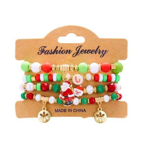 Christmas Holiday Bracelet Zinc Alloy with Acrylic Christmas Design & fashion jewelry & for woman & with rhinestone Sold By Set