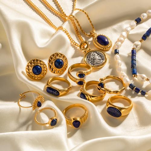 Jewelry Sets Titanium Steel with Lapis Lazuli fashion jewelry & for woman golden Sold By PC