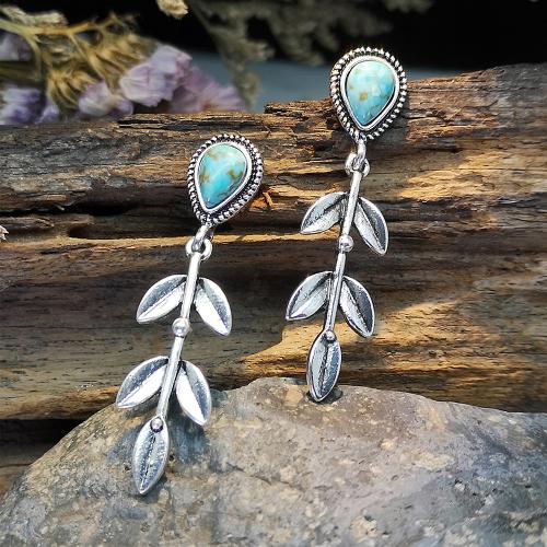 Zinc Alloy Stud Earring with Turquoise fashion jewelry & for woman silver color Sold By Pair