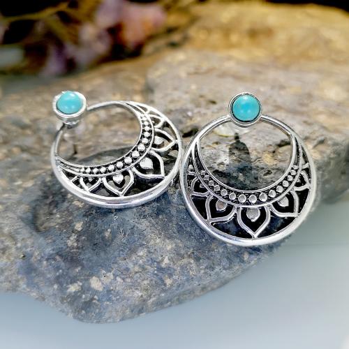 Pendientes de Perno de Aleación de Zinc, con Turquesa sintético, Joyería & para mujer, plateado, 25x22mm, Vendido por Par