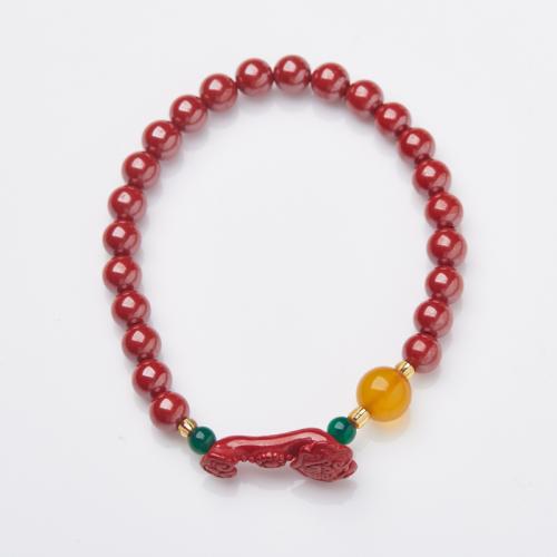 Cinnaber armband fashion, Cinnabar, met Groene Agaat & Gele Agaat, mode sieraden & voor vrouw, Lengte Ca 14-16 cm, Verkocht door PC