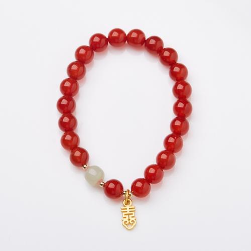 Red Agate Narukvice, s Hetian Jade, modni nakit & za žene, Dužina Približno 14-16 cm, Prodano By PC