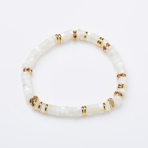 Bracelet bijoux coquillage, Lèvre blanche, avec laiton, fait à la main, bijoux de mode & pour femme & avec strass, Longueur Environ 14-16 cm, Vendu par PC