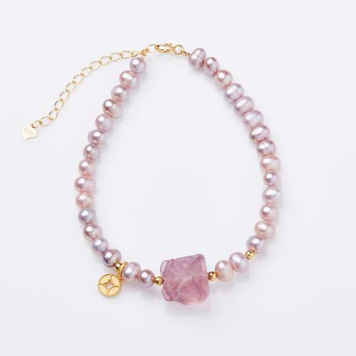 Bráisléid gemstone, Pearl Plaisteacha, le Fluorite, le 4cm slabhra extender, lámhdhéanta, jewelry faisin & unisex, Fad Thart 14 cm, Díolta De réir PC