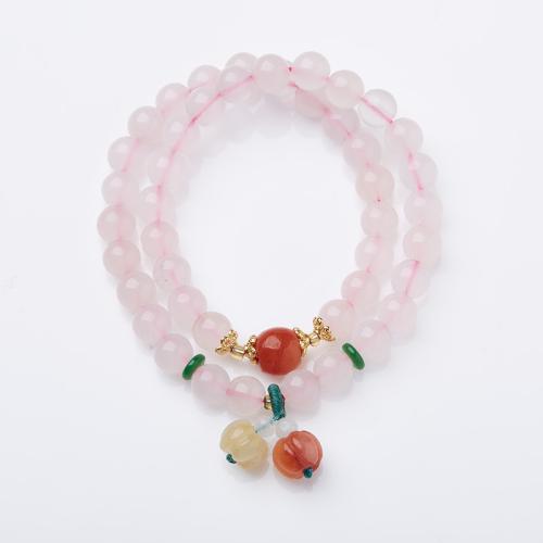 Bracelets quartz, quartz rose, avec Briquet Imperial Jade, fait à la main, bijoux de mode & pour femme, Longueur Environ 32 cm, Vendu par PC