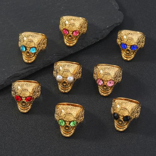 Rustfrit stål Rhinestone fingre Ringe, 304 rustfrit stål, Skull, mode smykker & for mennesket & med rhinestone, flere farver til valg, Solgt af PC