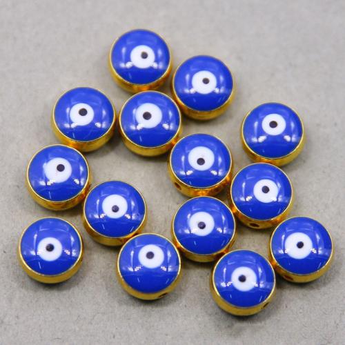 Perlas de mal de ojo de aleación de zinc, chapado en color dorado, Bricolaje & patrón de malvado de ojo & esmalte, azul real, libre de níquel, plomo & cadmio, 10x8mm, aproximado 100PCs/Bolsa, Vendido por Bolsa