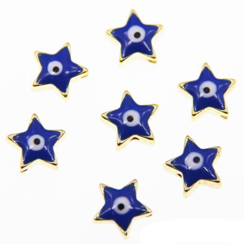 Zinklegering Evil Eye Beads, Zinc Alloy, Ster, gold plated, DIY & boze oog patroon & glazuur, saffier, nikkel, lood en cadmium vrij, 12x12x7mm, Ca 100pC's/Bag, Verkocht door Bag