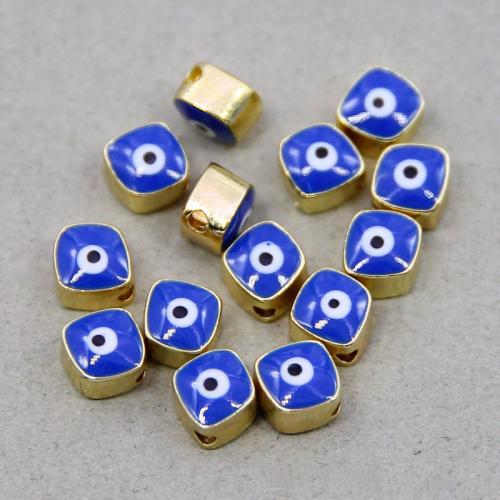 Zinklegering Evil Eye Beads, Zinc Alloy, gold plated, DIY & boze oog patroon & glazuur, saffier, nikkel, lood en cadmium vrij, 9x9x6mm, Ca 100pC's/Bag, Verkocht door Bag