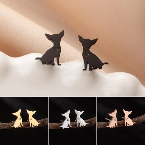 Roestvrij staal Stud Earrings, 304 roestvrij staal, Hond, mode sieraden & voor vrouw, meer kleuren voor de keuze, 7x11mm, Verkocht door pair