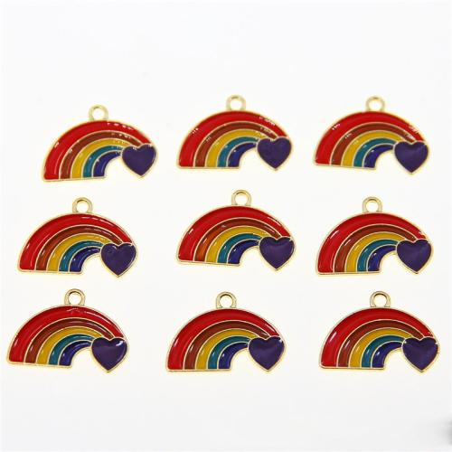 Emaille hangers met zink legering, Zinc Alloy, Regenboog, gold plated, DIY & glazuur, multi-gekleurde, nikkel, lood en cadmium vrij, 24x17x2mm, Ca 100pC's/Bag, Verkocht door Bag