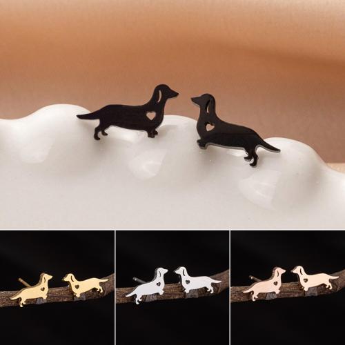 Roestvrij staal Stud Earrings, 304 roestvrij staal, Hond, mode sieraden & voor vrouw, meer kleuren voor de keuze, 12x6mm, Verkocht door pair