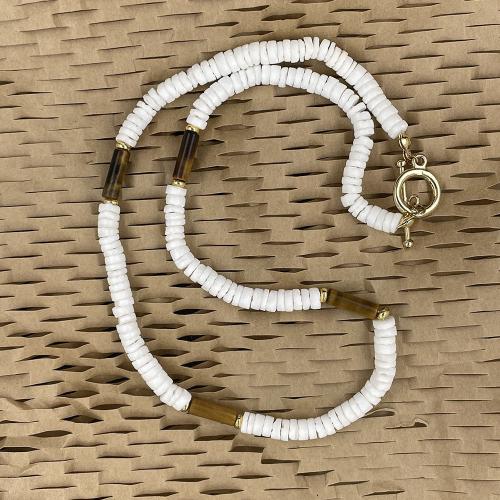 Collar de Nácar, Nácar Blanca, con Piedra natural & acero inoxidable 316, Estilo bohemio & unisexo, más colores para la opción, longitud aproximado 45 cm, Vendido por UD