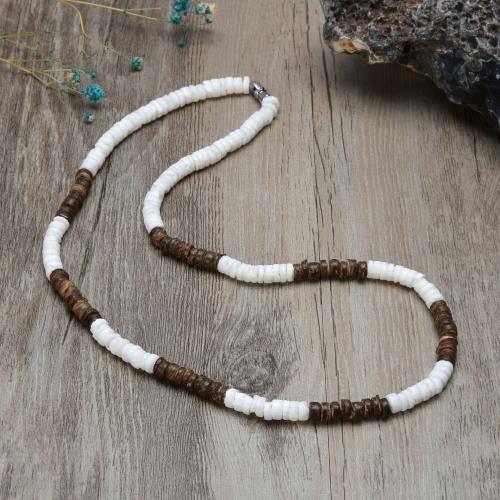 Collar de Nácar, Nácar Blanca, con Piedra natural & Coco, Estilo bohemio & unisexo, más colores para la opción, longitud aproximado 45 cm, Vendido por UD