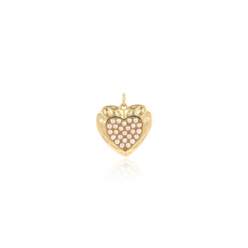 Brass Heart Pendants with Plastic Pearl gold color plated DIY nickel lead & cadmium free Sold By PC