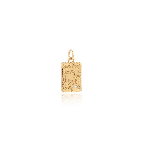 Cubic Zirconia (CZ) Brass Medálok, Sárgaréz, -val Cubic cirkónium, Téglalap, arany színű aranyozott, DIY, nikkel, ólom és kadmium mentes, 20x10.20x2mm, Által értékesített PC