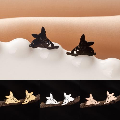 Stainless Steel Stud Earrings 304 Stainless Steel Dog Vacuum Ion Plating fashion jewelry & for woman 12mm Sold By Pair