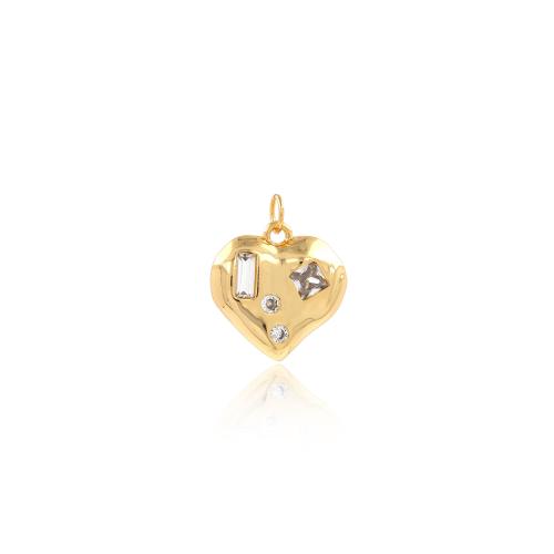 Cubic Zirconia Micro Pave Brass Pendant Heart gold color plated DIY & micro pave cubic zirconia nickel lead & cadmium free Sold By PC