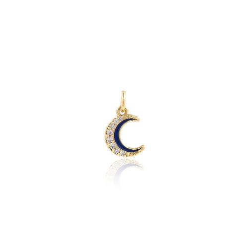 Cubic Zirconia Micro Pave Brass Pendant Moon gold color plated DIY & micro pave cubic zirconia & enamel nickel lead & cadmium free Sold By PC