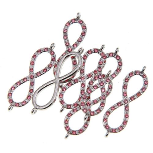 Infinity zinklegeringsstik, Zinc Alloy, Number 8, sølvfarvet forgyldt, du kan DIY & med rhinestone & 1/1 løkke, nikkel, bly & cadmium fri, 7x26mm, Ca. 100pc'er/Bag, Solgt af Bag