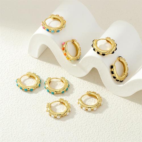 Brass Huggie Hoop Earring Round gold color plated for woman & enamel nickel lead & cadmium free Sold By Pair