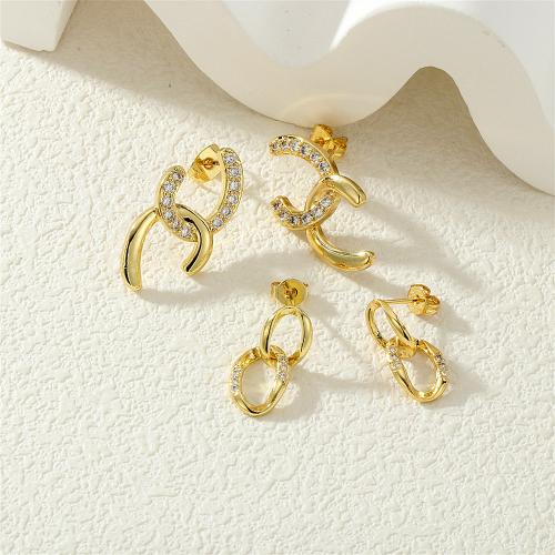 Cubic Zirconia Micro Pave Brass Earring gold color plated & micro pave cubic zirconia & for woman nickel lead & cadmium free Sold By Pair