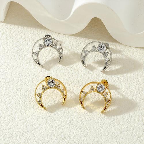 Cubic Zirconia Micro Pave Brass Earring Moon plated micro pave cubic zirconia & for woman nickel lead & cadmium free Sold By Pair