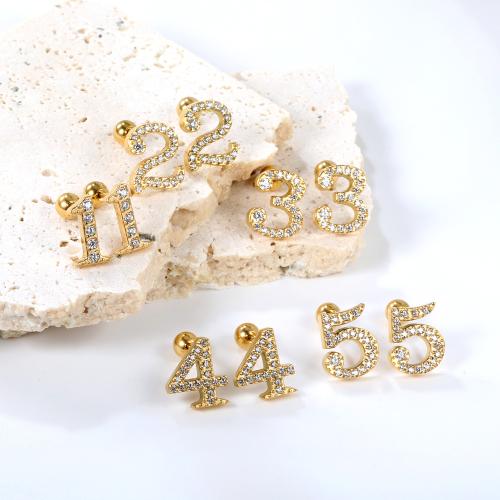 Roestvrij staal Stud Earrings, 304 roestvrij staal, Aantal, gold plated, verschillende stijlen voor de keuze & voor vrouw & met strass, Verkocht door pair