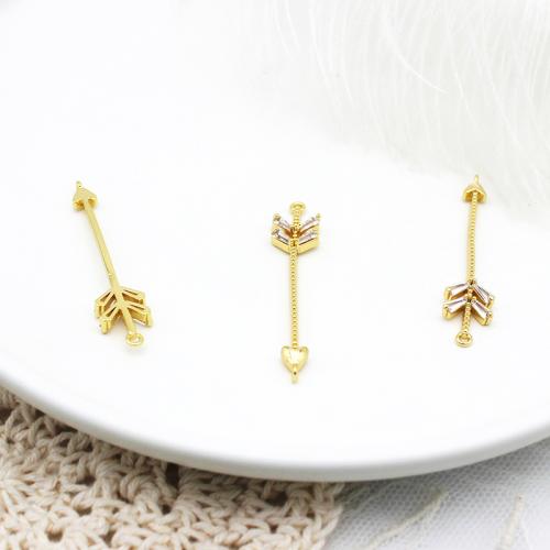 Cubic Zirconia Micro Pave Latão Connector, cobre, Seta / flecha, banhado, DIY & micro pavimento em zircônia cúbica, dourado, vendido por PC