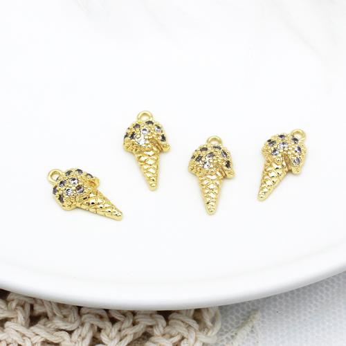 Cubic Zirconia Micro Pave Brass Pendant Ice Cream plated DIY & micro pave cubic zirconia golden Sold By PC