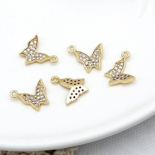 Cubic Zirconia Micro Pave bronze Pingente, cobre, Borboleta, banhado, DIY & micro pavimento em zircônia cúbica, dourado, vendido por PC