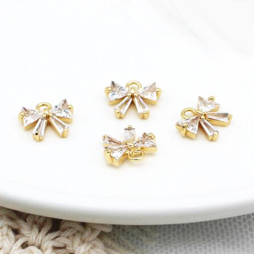 Cubic Zirconia Micro Pave Brass Pendant Bowknot plated DIY & micro pave cubic zirconia golden Sold By PC