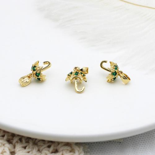 Cubic Zirconia Micro Pave bronze Pingente, cobre, guarda-chuva, banhado, DIY & micro pavimento em zircônia cúbica, dourado, vendido por PC