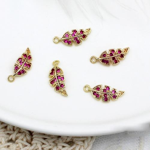 Cubic Zirconia Micro Pave Brass Pendant Leaf plated DIY & micro pave cubic zirconia golden Sold By PC