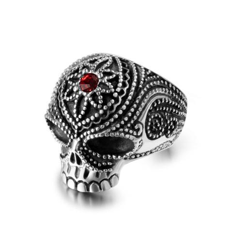 Titanium Steel Finger Ring Skull polished Unisex & micro pave cubic zirconia original color Sold By PC