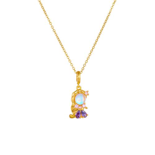 Cubic Zircon Micro Pave Brass Necklace with Titanium Steel & Gemstone with 5cm extender chain plated & micro pave cubic zirconia & for woman Length Approx 40 cm Sold By PC