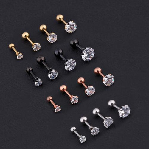 Stainless Steel Stud Øreringe, 304 rustfrit stål, forgyldt, Unisex & forskellig størrelse for valg & Micro Pave cubic zirconia, flere farver til valg, Solgt af PC