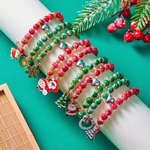 Bracelet de vacances de Noël, alliage de zinc, avec Aimant & résine, Placage, styles différents pour le choix & pour femme & émail & avec strass, plus de couleurs à choisir, protéger l'environnement, sans nickel, plomb et cadmium, Vendu par PC