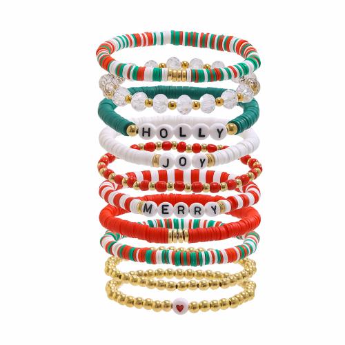 argile de polymère bracelet, avec chaîne de fer & cristal & plastique revêtu de cuivre & plastique & alliage de zinc & Acrylique, fait à la main, Bijoux de Noël & styles différents pour le choix & pour femme & émail, Vendu par PC