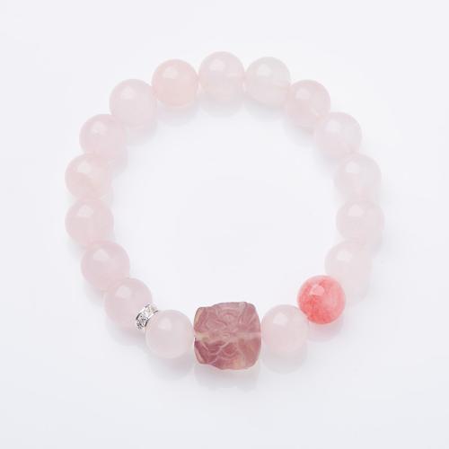 Quartz Armbånd, Rose Quartz, med Fluorit, håndlavet, mode smykker & for kvinde, Længde Ca. 14-16 cm, Solgt af PC