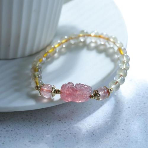 Quartz Armbånd, Rutilated Quartz, med Strawberry Quartz, håndlavet, mode smykker, Længde Ca. 14-16 cm, Solgt af PC