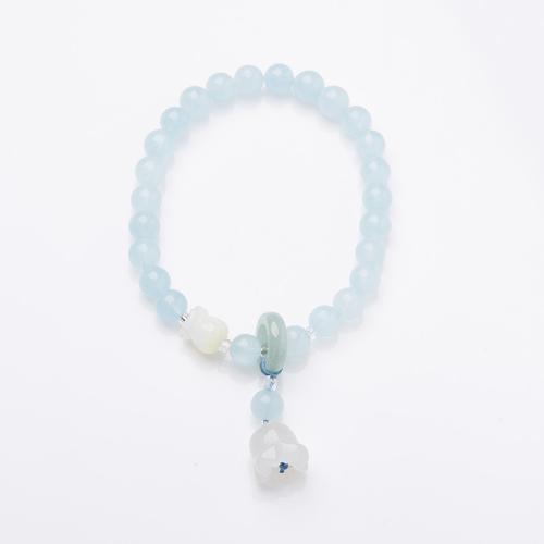 Bráisléid gemstone, Aquamarine, jewelry faisin & stíleanna éagsúla do rogha & do bhean, Fad Thart 14-16 cm, Díolta De réir PC