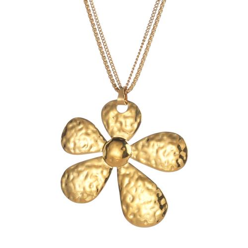 Edelstahl Schmuck Halskette, 304 Edelstahl, mit Verlängerungskettchen von 5cm, Blume, Doppelschicht & Modeschmuck & für Frau, goldfarben, 60mm, Länge ca. 70 cm, verkauft von PC