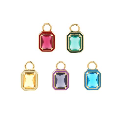 Μενταγιόν Cubic Zirconia (CZ) Brass, Ορείχαλκος, με Cubic Zirconia, Πλατεία, χρώμα επίχρυσο, DIY, περισσότερα χρώματα για την επιλογή, νικέλιο, μόλυβδο και κάδμιο ελεύθεροι, 15.20x9x3.70mm, Sold Με PC