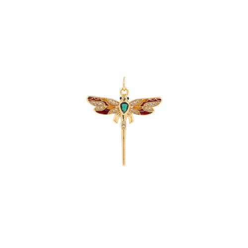 Cubic Zirconia Micro Pave Brass Pendant Dragonfly gold color plated DIY & micro pave cubic zirconia nickel lead & cadmium free Sold By PC