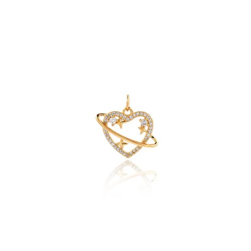 Cubic Zirconia Micro Pave Brass Pendant Heart gold color plated DIY & micro pave cubic zirconia nickel lead & cadmium free Sold By PC