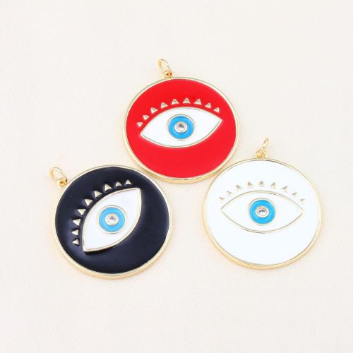 Evil Eye Pendants Brass Round plated DIY & evil eye pattern & micro pave cubic zirconia & enamel nickel lead & cadmium free Sold By PC