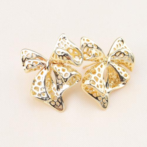 Brass Stud Earring Bowknot plated for woman nickel lead & cadmium free Sold By Pair